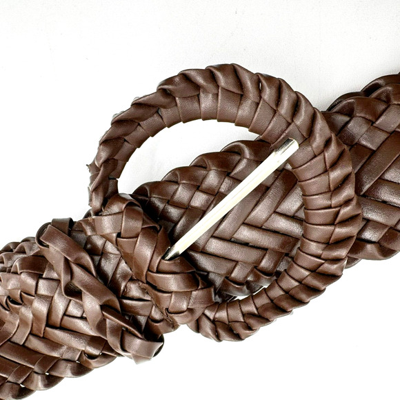 Women's Medium Brown Braided Faux Leather Fashion Belt Wide Large Buckle Dress‎ - Picture 2 of 6